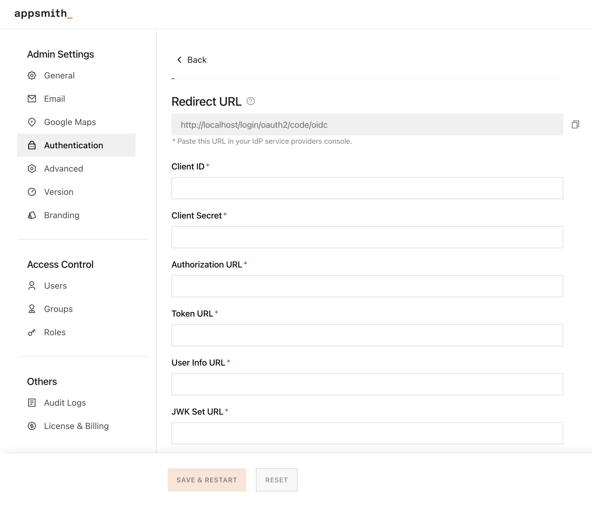 Configure Appsmith OIDC credentials image